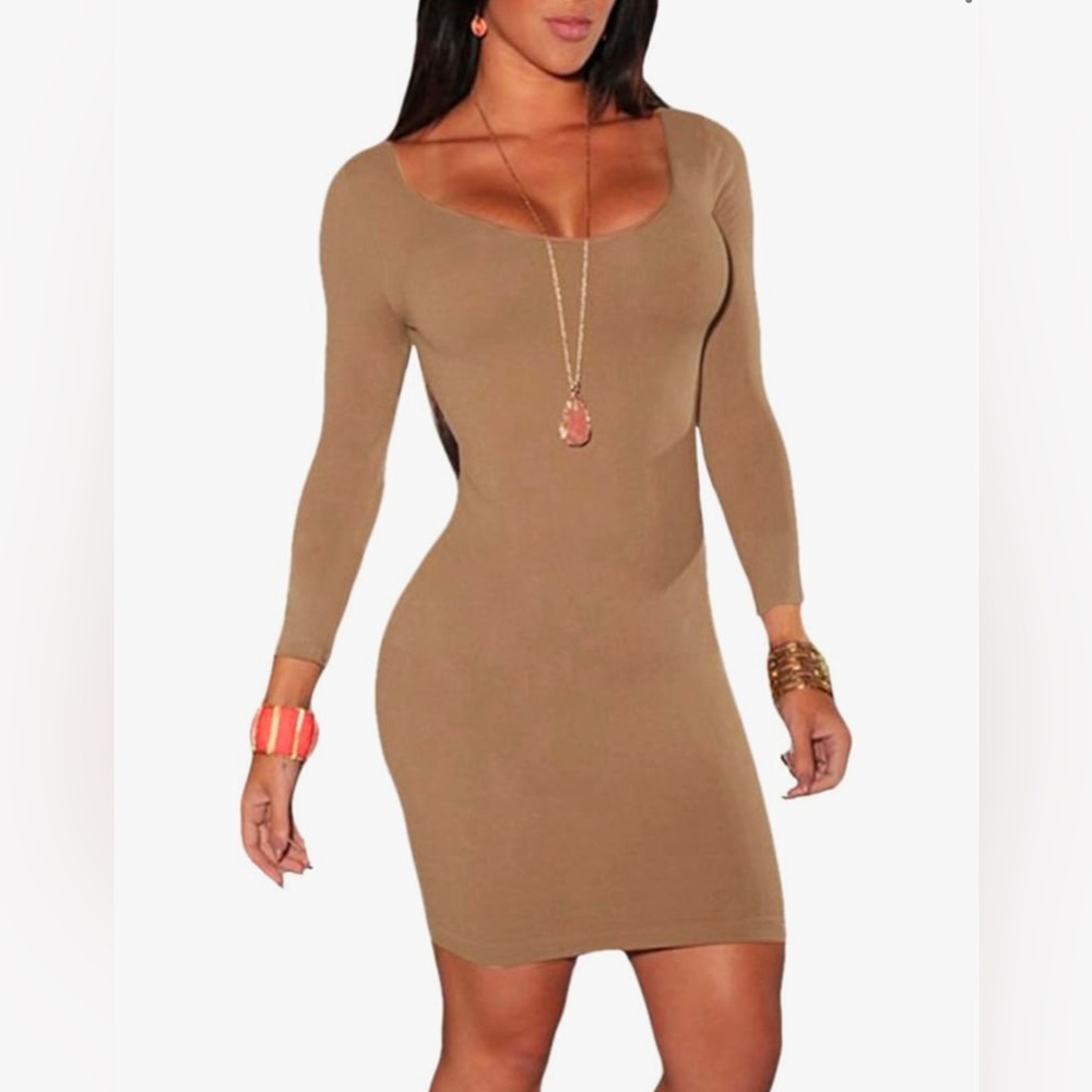 Womens Long Sleeves Dress Crewneck Bodycon Bandage Midi Evening